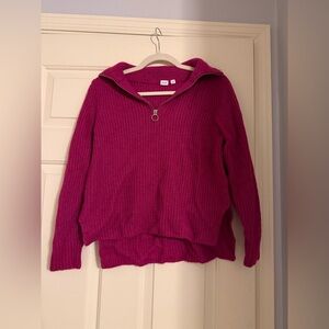 GAP Women's Fuchsia Sweater with Zip Collar